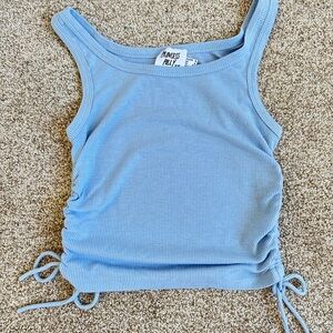 Princess Polly Light Blue Ribbed Ruched Tank